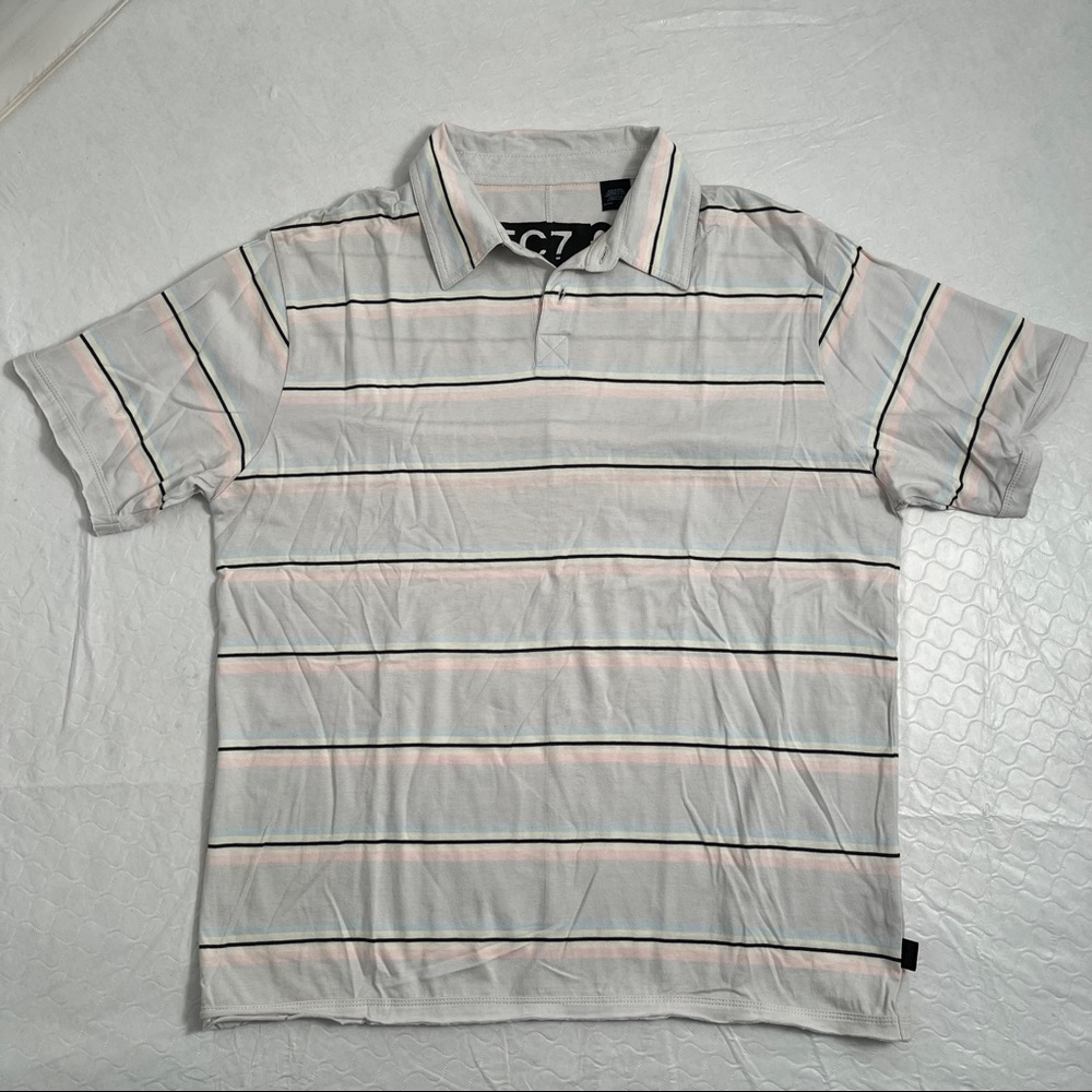 French Connection short sleeve multicolor striped polo shirt gray black pink